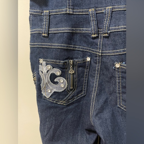 NWT Dereon Y2K Hooded Embroidered Jeweled Denim Jumpsuit Size Medium - Picture 8 of 11